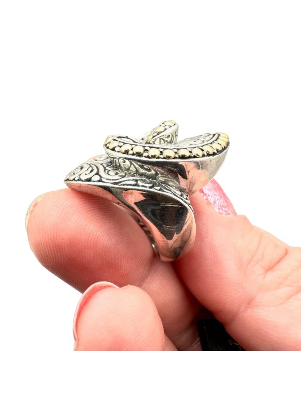 Samuel Benham Women Ring 18K Yellow Gold Sterling Silver Balinese Swirl Size 6 - Picture 3 of 6